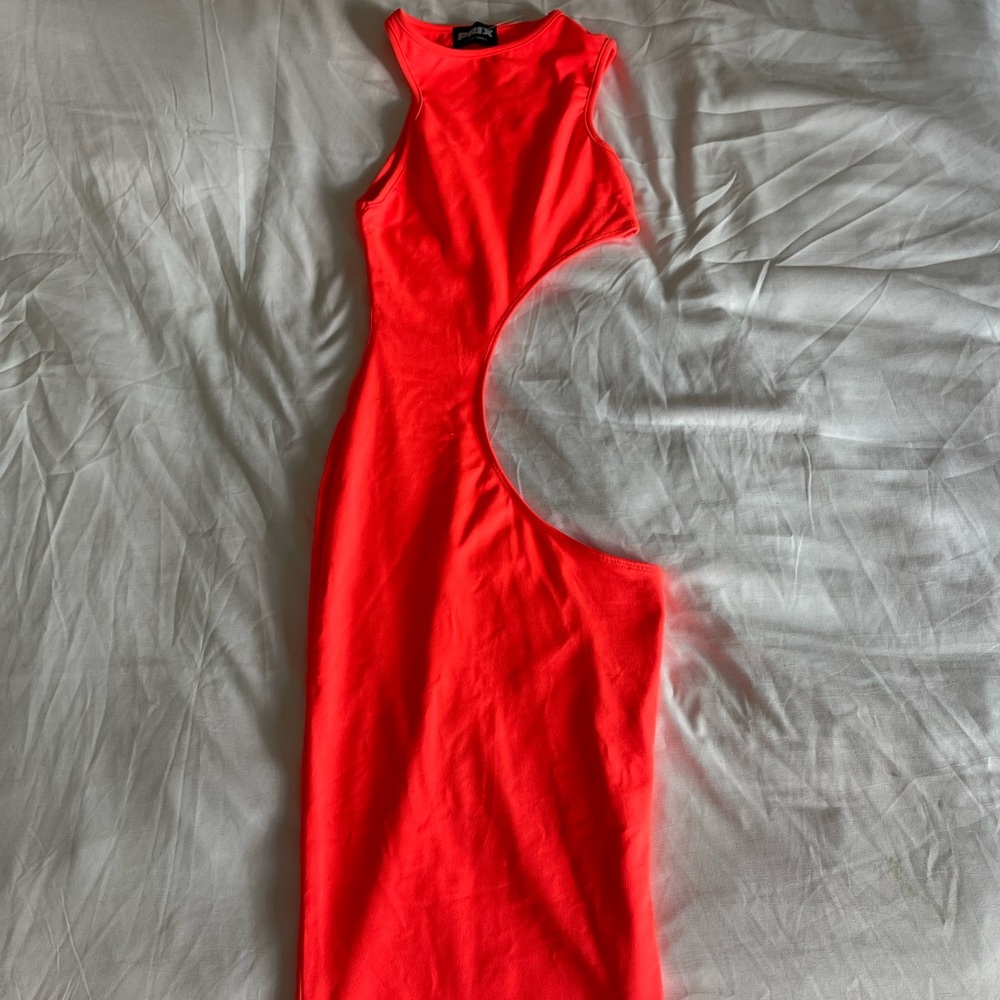 PRIX workshop orange cut out midi dress